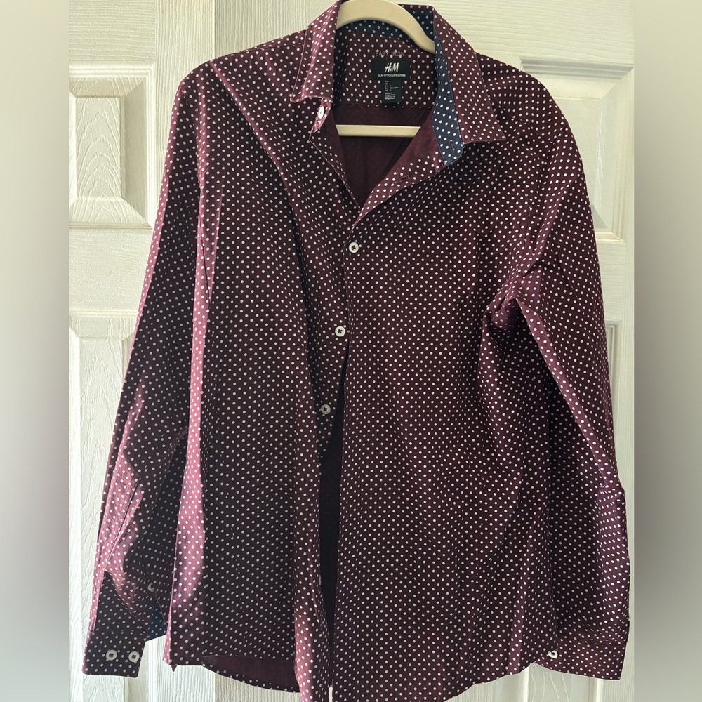 H&M Maroon Dress Shirt with Polka Dots